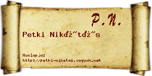 Petki Nikétás névjegykártya